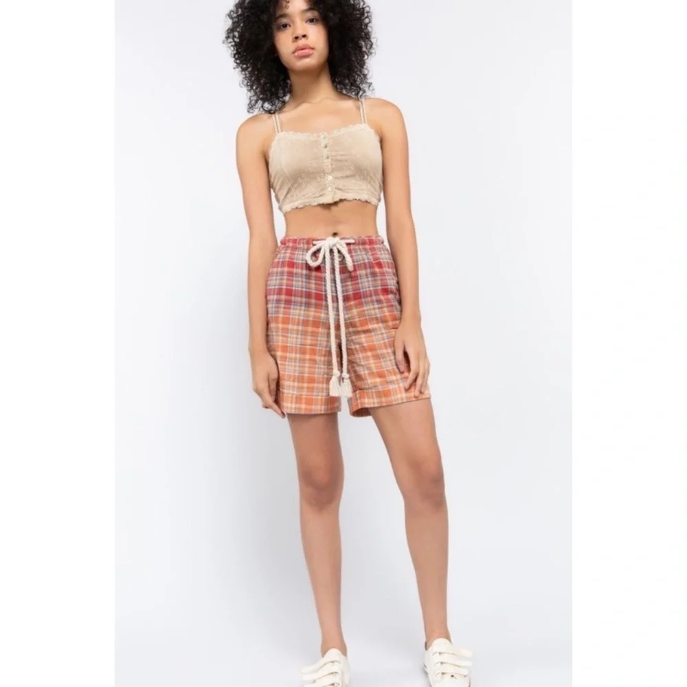 POL Red & Orange Plaid Rope Tie Cotton Bermuda Shorts - Picture 2 of 9